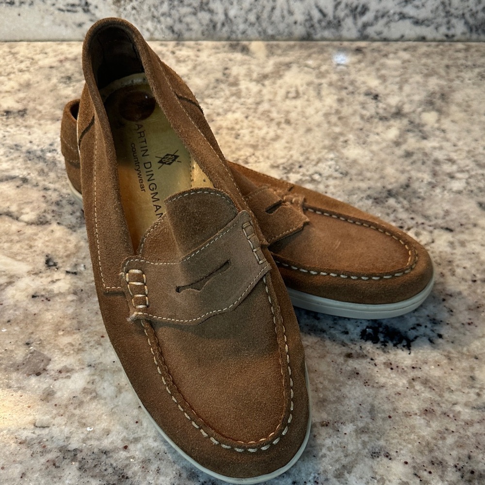 Martin Dingman Tan Suede Slip-On Loafers